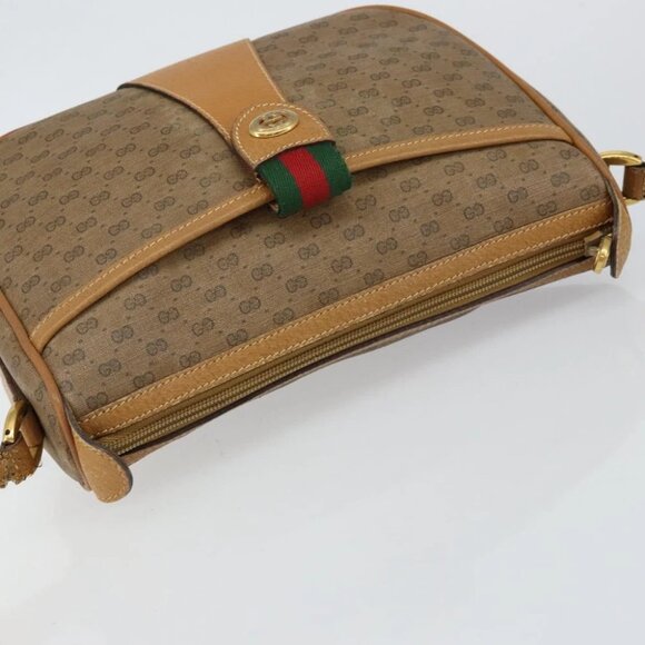 GUCCI Micro GG Supreme Web Sherry Line Bag PVC Beige Gold - Picture 4 of 15